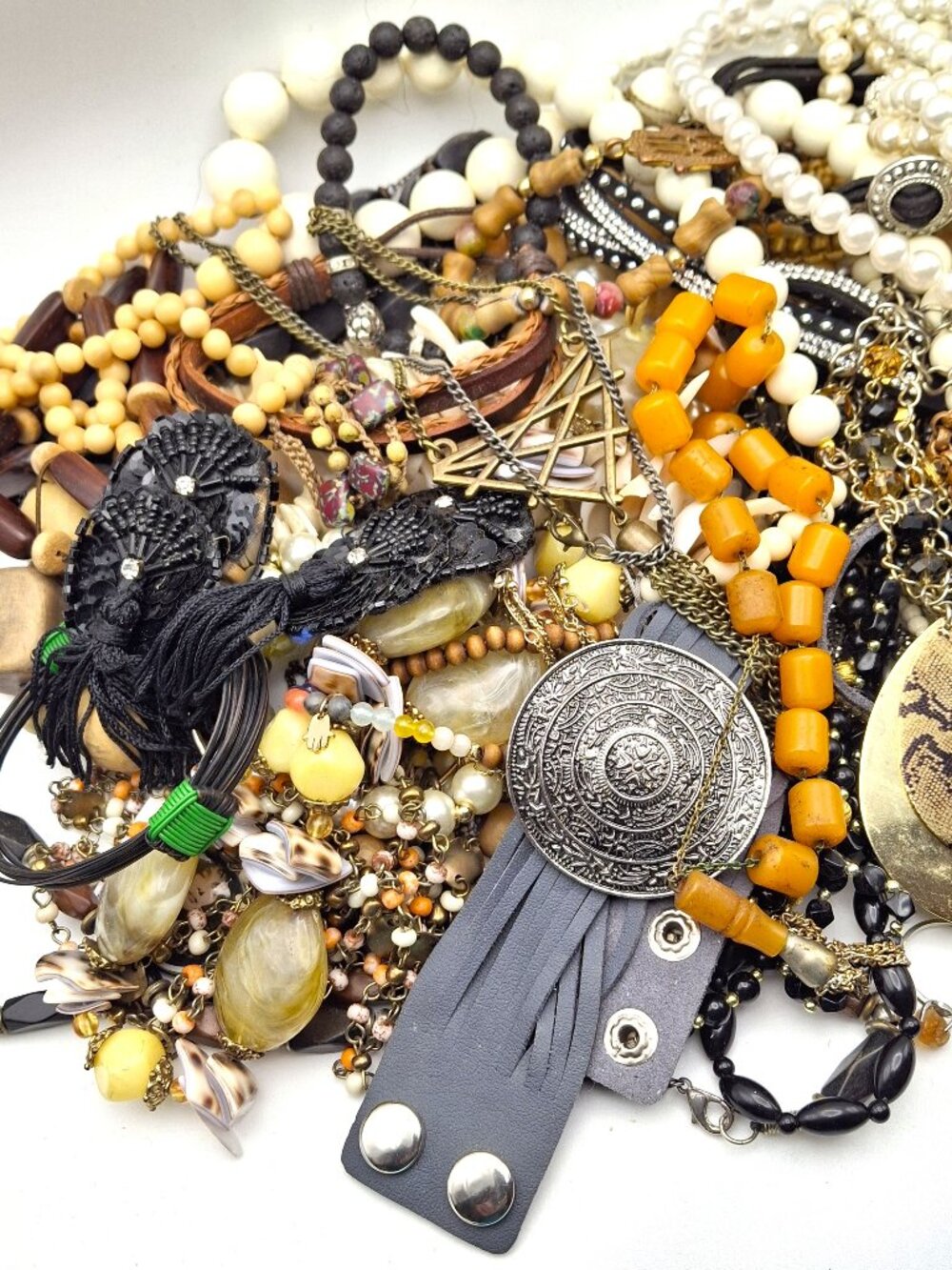 #10 Lot of Jewelry Black White Brown Neutral Wearable 56 pieces 31 Cents Each